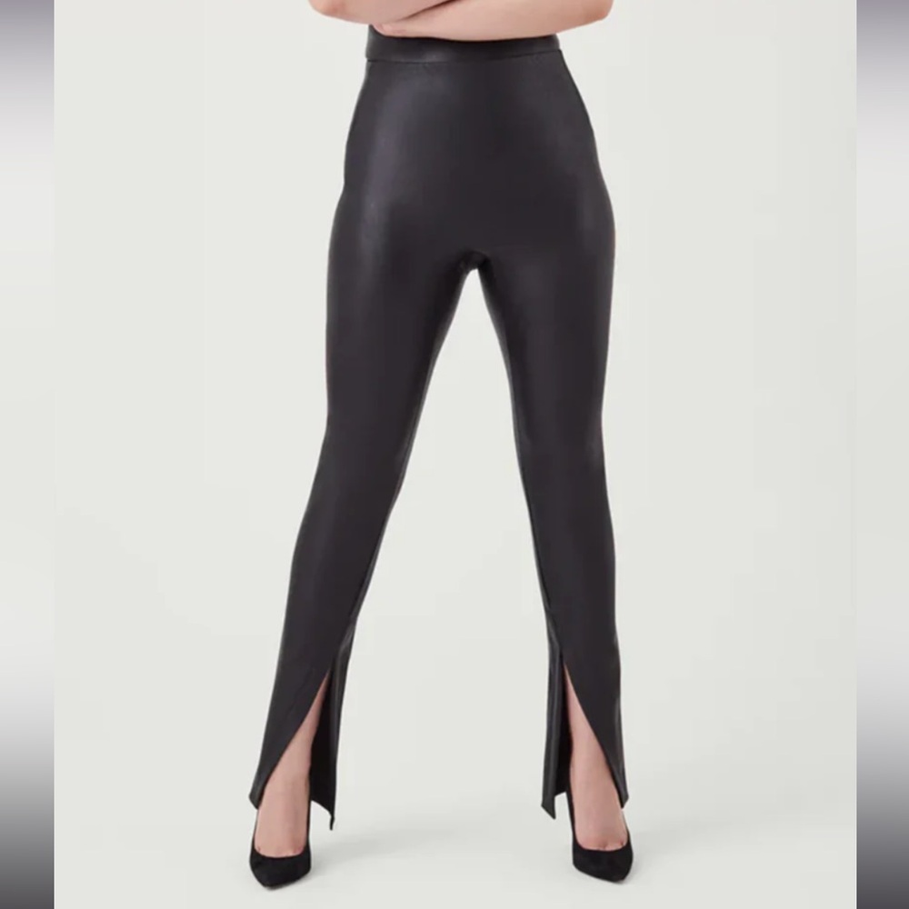 NWOT Spanx Leather-Like Front Slit Legging Black Tall